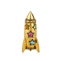 oi special vintage crystal star rocket shape brooch corsage gold color harajuku astronaut suit shirt bag decoration collar clip