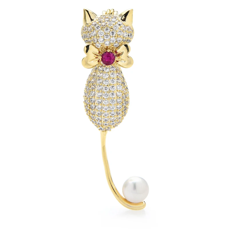 

Wuli&baby Shining Czech Rhinestone Cat Brooches For Women Designer Pet Animal Office Party Brooch Pins New Year Gifts