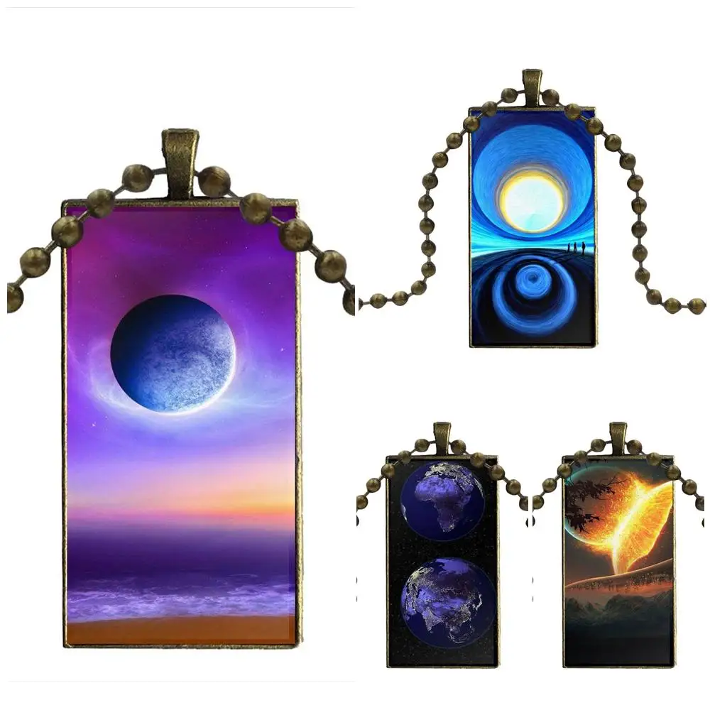Earth And Space Planets Anti-knock Fashion Glass Cabochon Pendant Rectangle Necklace Choker Jewelry For Unisex Gift | Украшения и