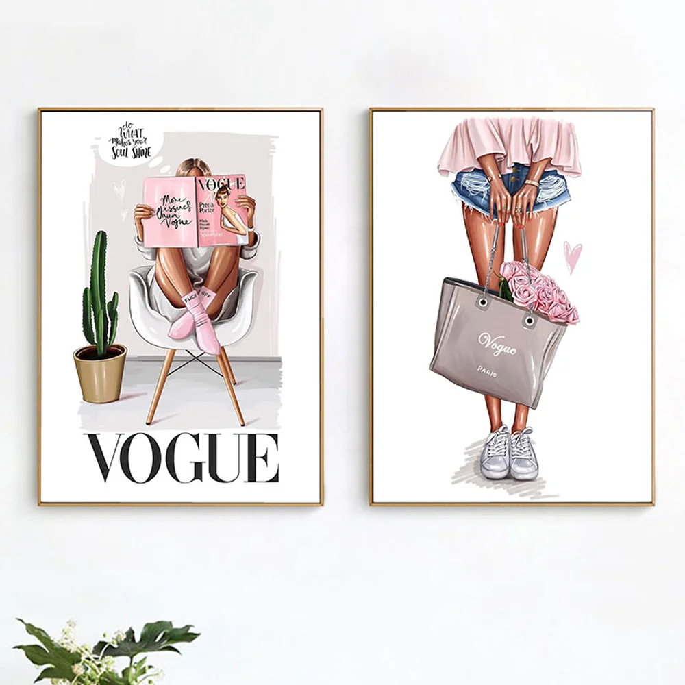 

Nordic Vogue Girl Wall Art Canvas Poster Print Fashion women Painting Decor Picture Living Room Bedroom Modern Decor