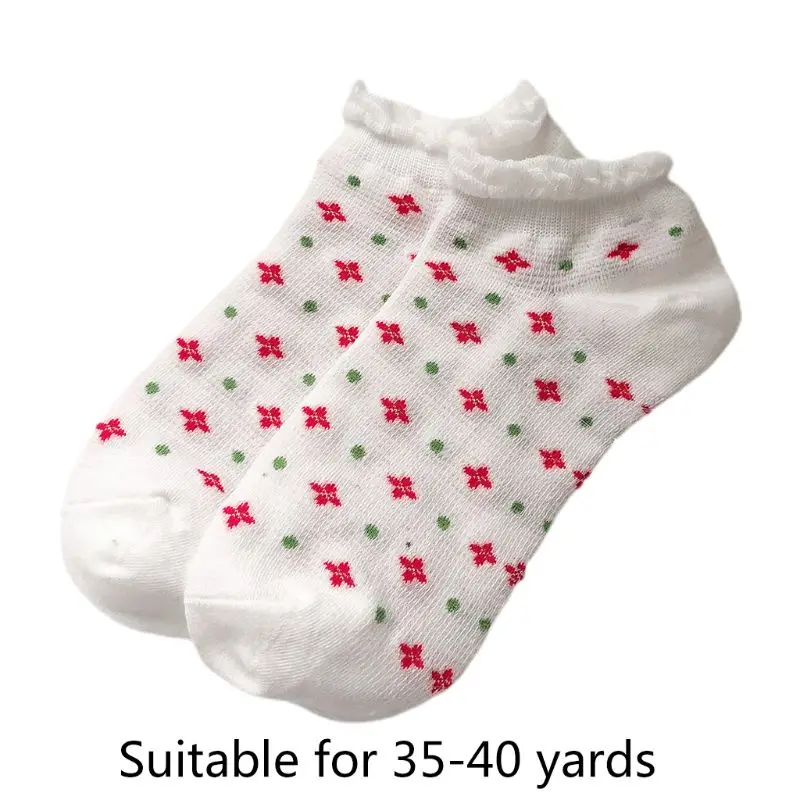 

Women Bubble Lace Top Boat Socks Cute Strawberry Floral Cotton Short Hosiery Y5GC