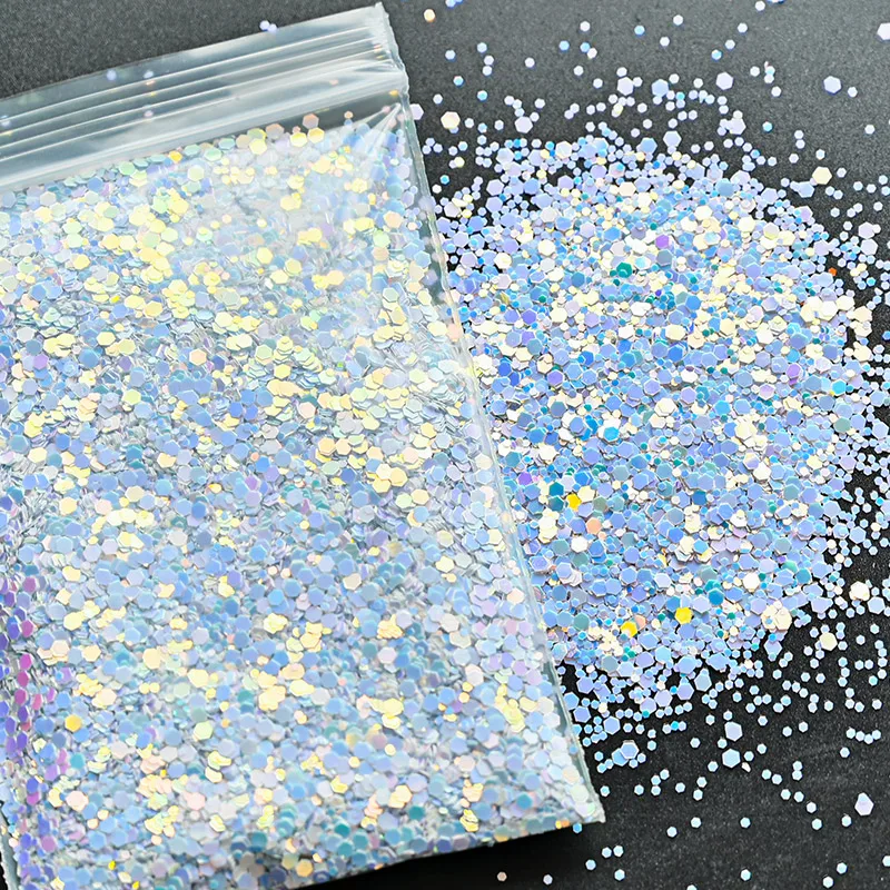 

500g Whosale Holographic Mixed Hexagon Shape Chunky Nail Glitter Sequins Sparkly Flakes Slices Body/Eye/Face Glitter For Nail 7#