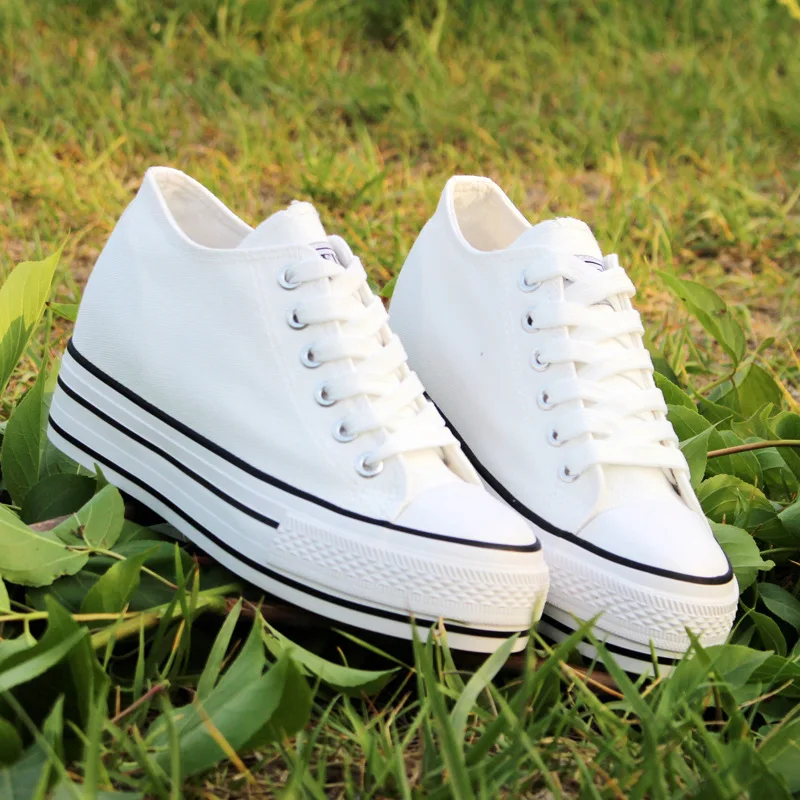 2019 г. Весенняя женская парусиновая обувь повседневная увеличивающая рост