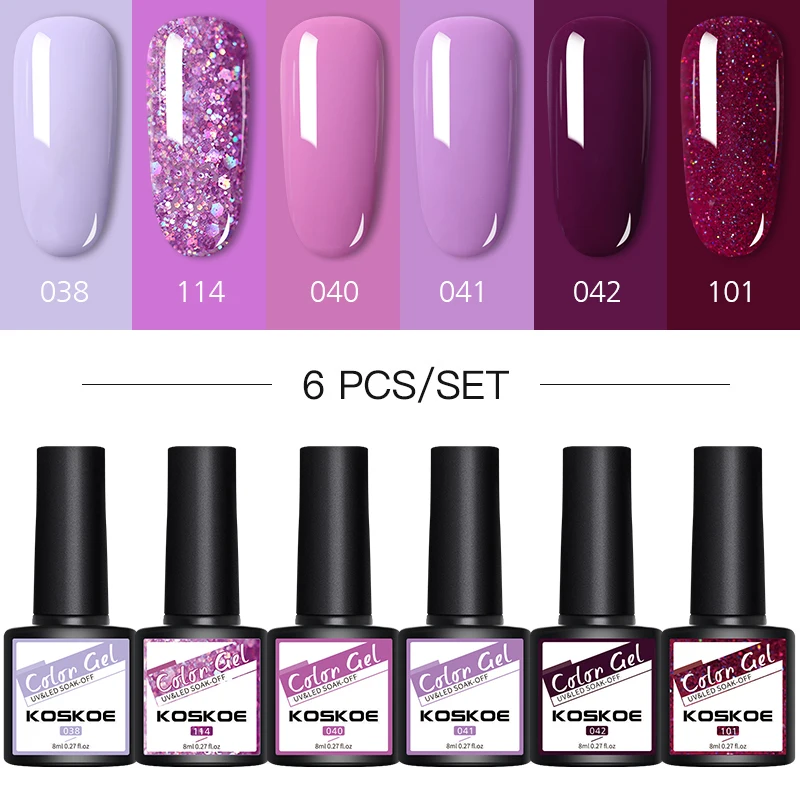 

2021 8ml Gel Nail Polish Set 4/6Pcs Glitter Nail Gel Kit For Manicure Nail Polish Permanent UV Lamp Soak Off Gel