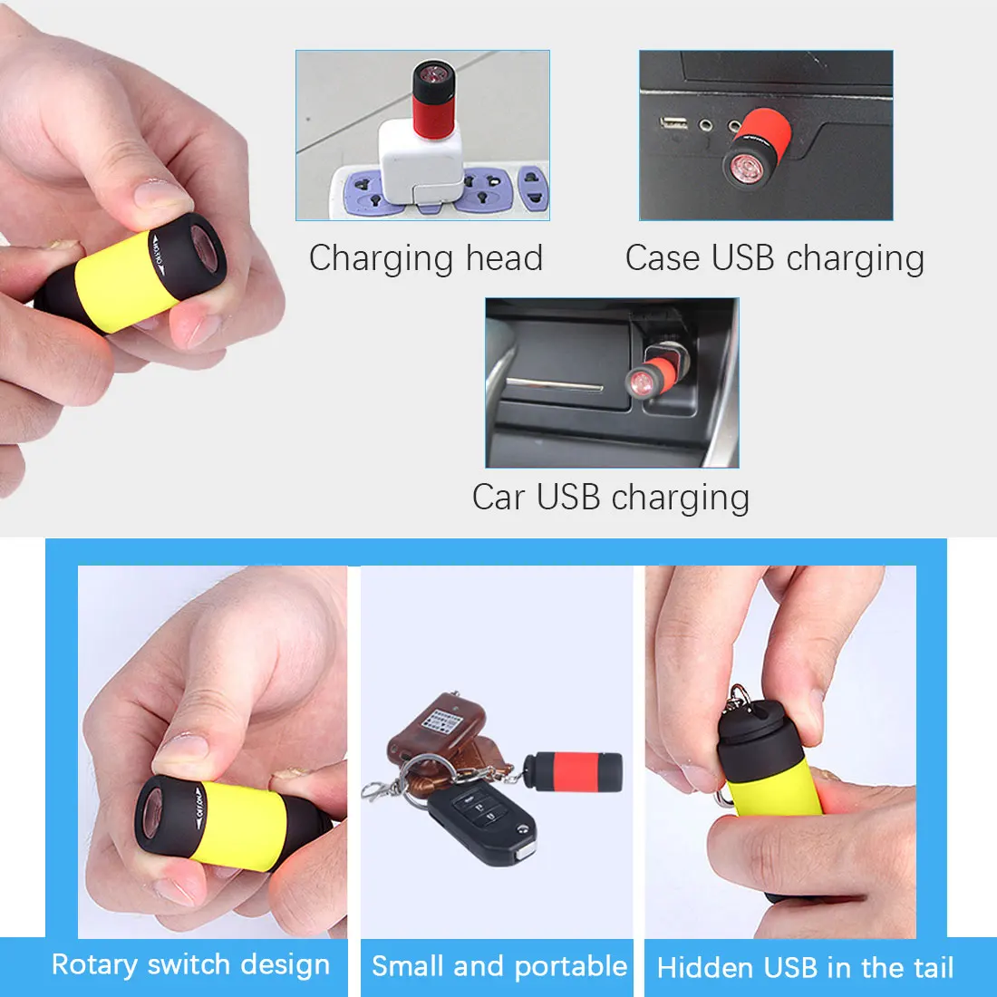 

LED Mini Flashlight Portable Torch Outdoor Waterproof Built-in Battery USB Rechargeable Hiking Camping Flashlight Key Chain Type