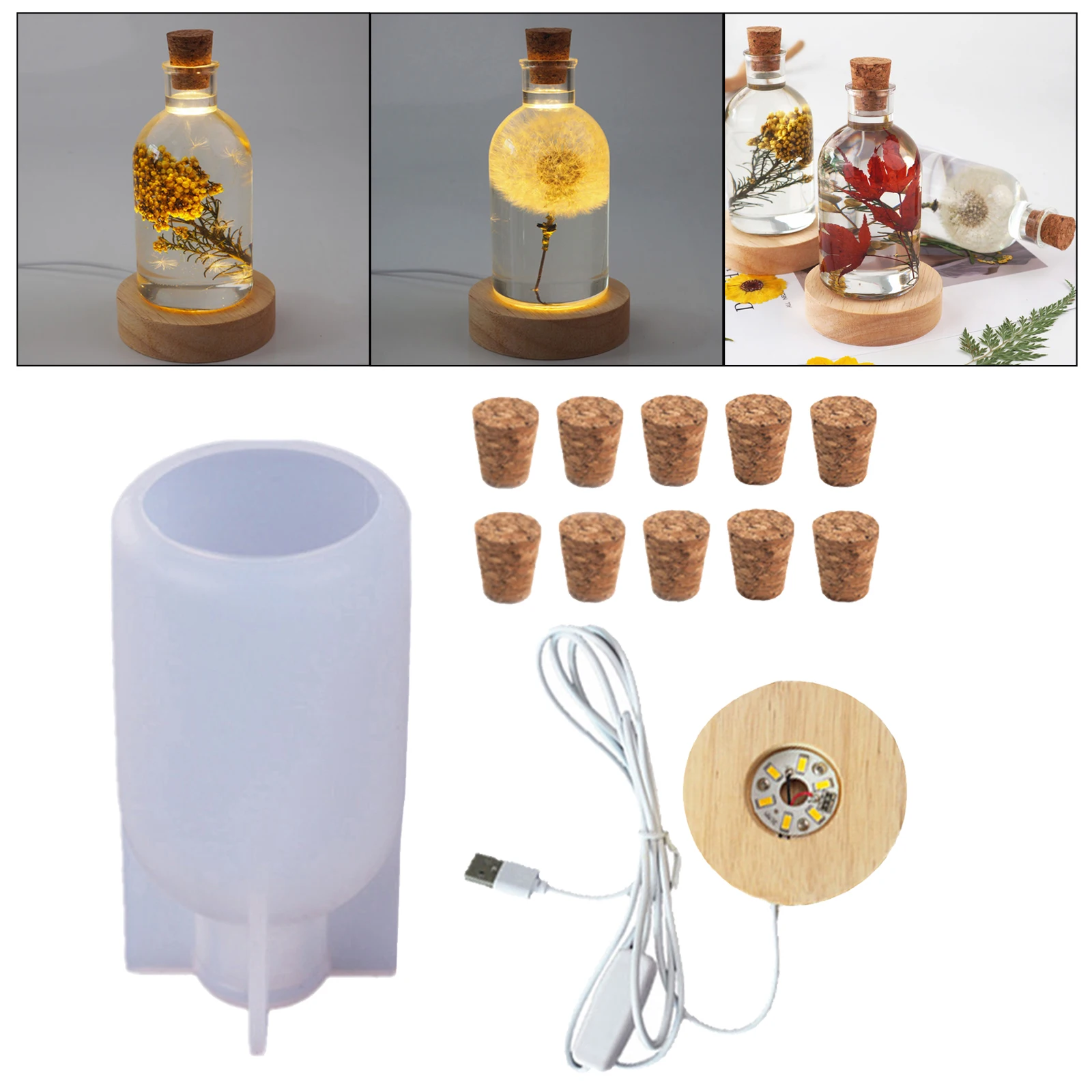 

Light Bulb Resin Silicone Molds with LED Display Base for DIY Epoxy Casting