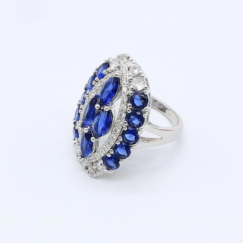 Dark Blue Zircon 925 Silver Jewelry Sets for Women Bracelet Earrings Necklace Pendant Ring Gift Box