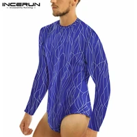 men long sleeve round neck jumpsuit blouse incerun man printed bodysuit t shirts male fashion fitness romper tee tops plus size