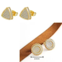 women fashion 13mm round earrings with full crystal gold color no fade allergy free classical style brass material