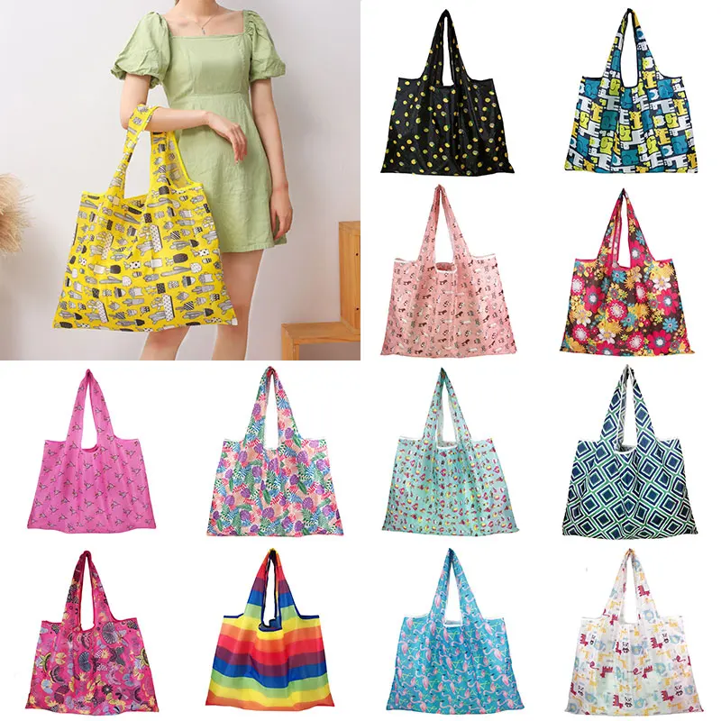 

Reusable Grocery Bag Polyester Folding Bag Cartoon Shopping Bag Casual Multi-Function Foldable Eco Bag Convenient Shopping Pouch