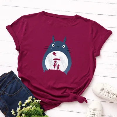 

Cotton Creative Totoro Print T Shirts Women Tshirt Graphic Tees Tops Streetwear Oversized Clothes Short Sleeve Funny Shirt