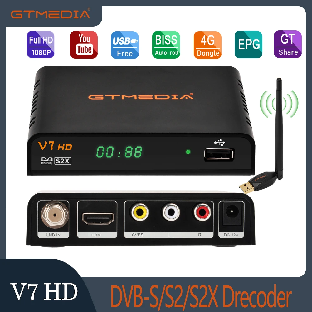 

DVB-S2 Decoder GTMEDIA V7 HD Digital Satellite TV Receiver DVB-S/S2/S2X 1080P Receptor With USB Wi-Fi CCam Upgraded By V7S HD