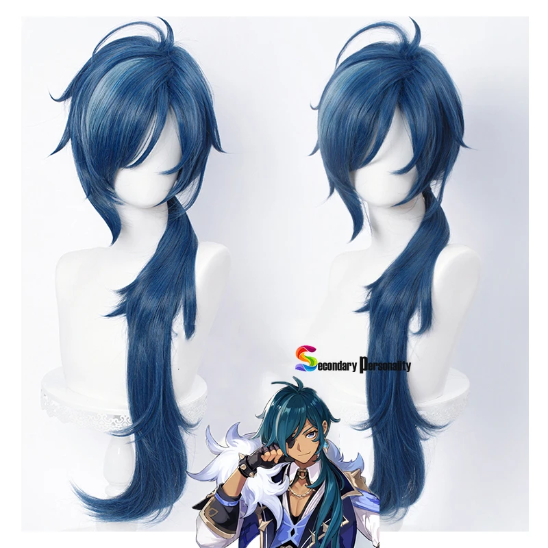 Parrucche Anime Genshin Impact Kaeya Cosplay uomo 80cm parrucca blu inchiostro lunga Costume Cosplay capelli sintetici termoresistenti Peluca