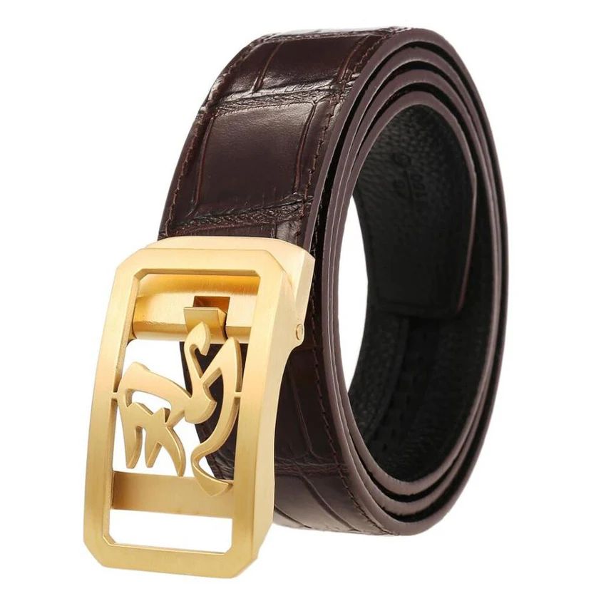 

Men Chinese Characters Bear Patiently Stainless Steel Automatic Buckle Cowskin Crocodile Grain Alligator Belt BCD071