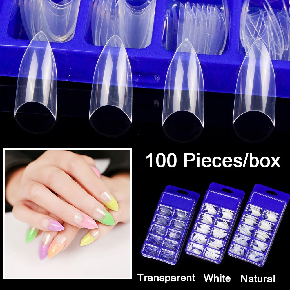 

100 шт. короткие Типсы для Ногтей Полное покрытие накладные ногти Нейл Арта, набор для меч Форма акриловые французский палец накладные ногти ...