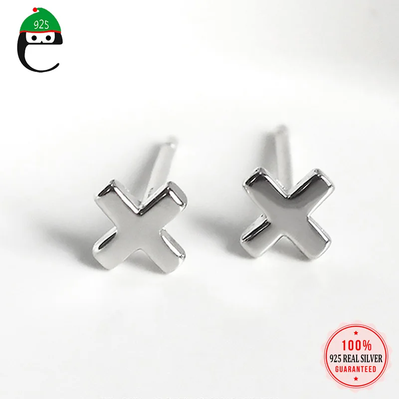 ElfoPlataSi Настоящее серебро 925 пробы минималистичные серьги гвоздики Мини крест X