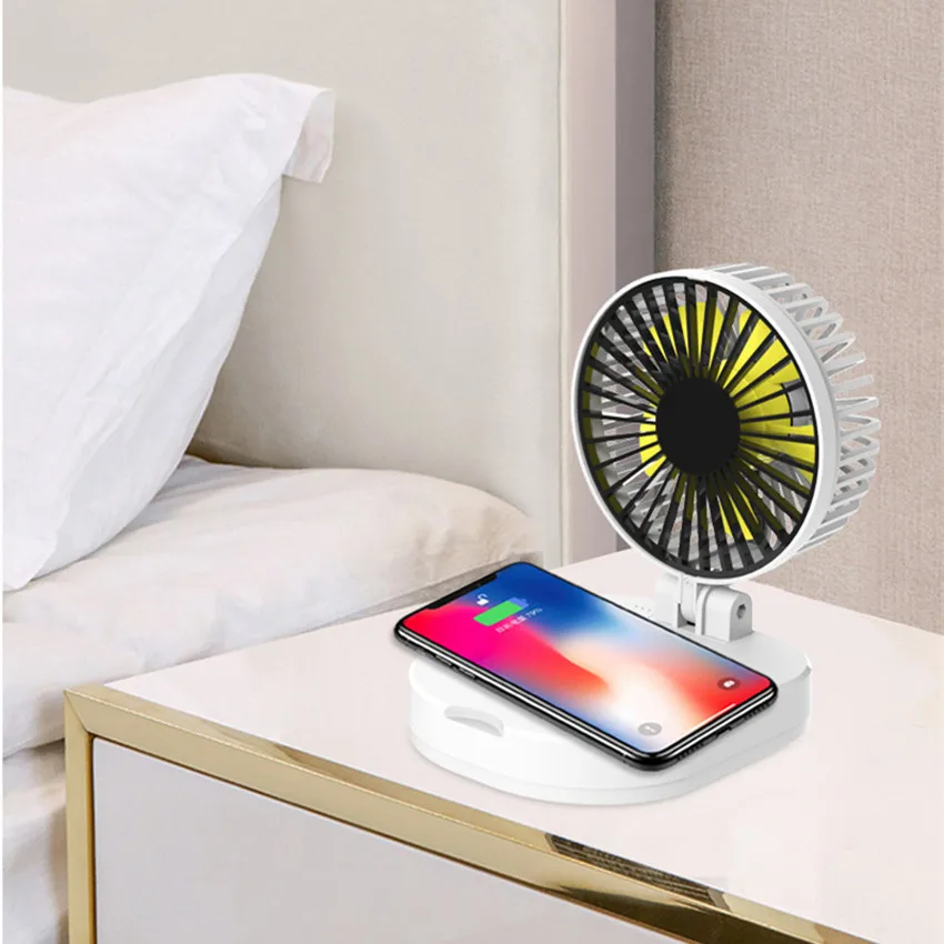 Multifunction Power Bank 10000mah For Xiaomi Mi 9 iPhone 8 X Plus With Qi Wireless Charging Fold Portable Mini Fan Desktop