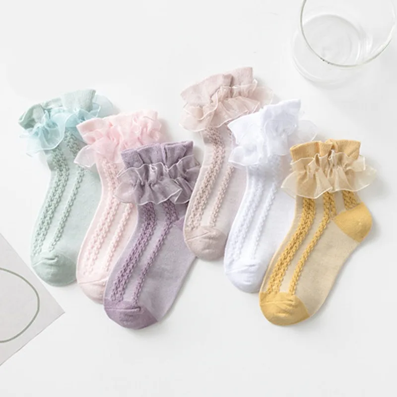 

Breathable Cotton Lace Ruffle Princess Mesh Socks Children Ankle Short Sock White Pink Blue Baby Girls Kids Toddler