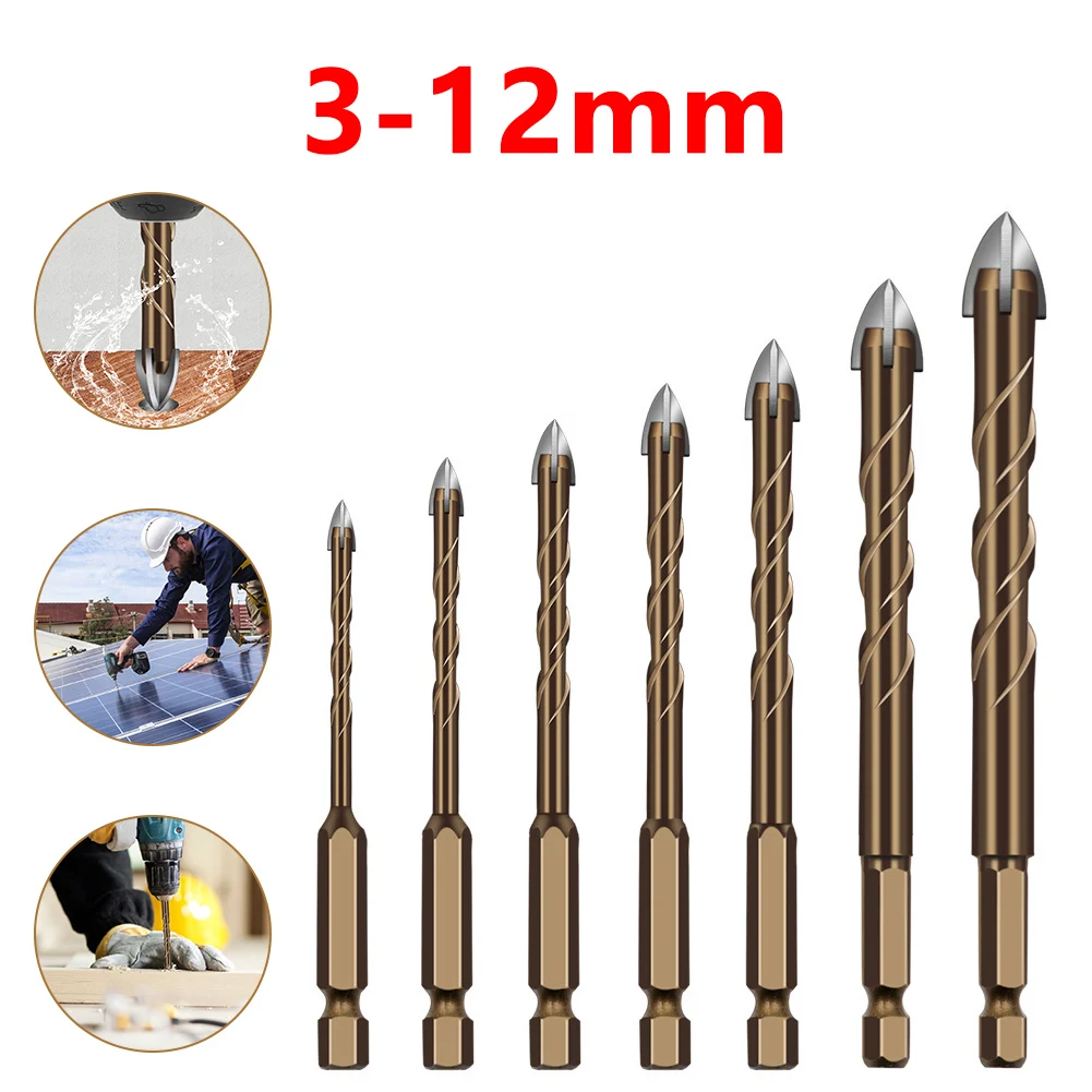 

3-12mm Cross Hex Tile Drill Bits Glass Ceramic Concrete Hole Opener 1/4 Hex Shank Brick Hard Alloy Triangle Bit Tool Woodworking