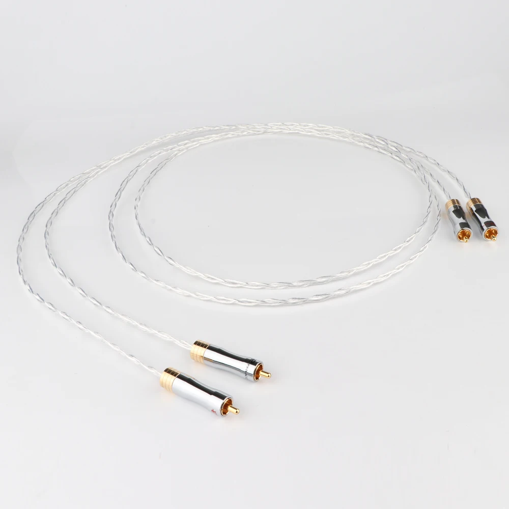 Одна пара 8N OCC медный посеребренный кабель с позолоченным RCA к штекеру для Hi Fi