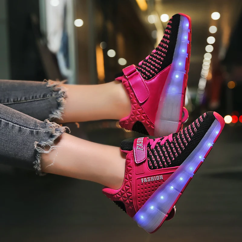 Luminous Sneakers with Backlight Rechargeable Glowing for Boys Rollers Women Soles Girls | Детская одежда и обувь