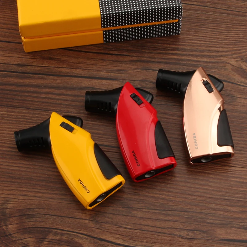 Газовая зажигалка COHIBA для сигар 3 фонарь аксессуары с подарочной коробкой | Дом и