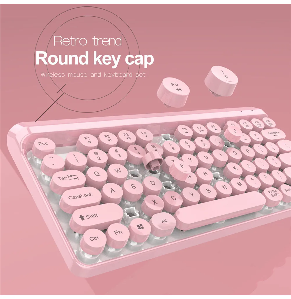 2,4 г беспроводная клавиатура игровая мышь набор Ретро Круглый Keycap клавиатура мини мышь для Macbook lenovo PC Клавиатура для ноутбука Компьютерные мыши