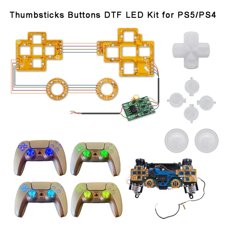 

Luminated D-Pad Thumbsticks Face Buttons Game Lights 6-Colors LED Kit for PS5 Controller Accessories