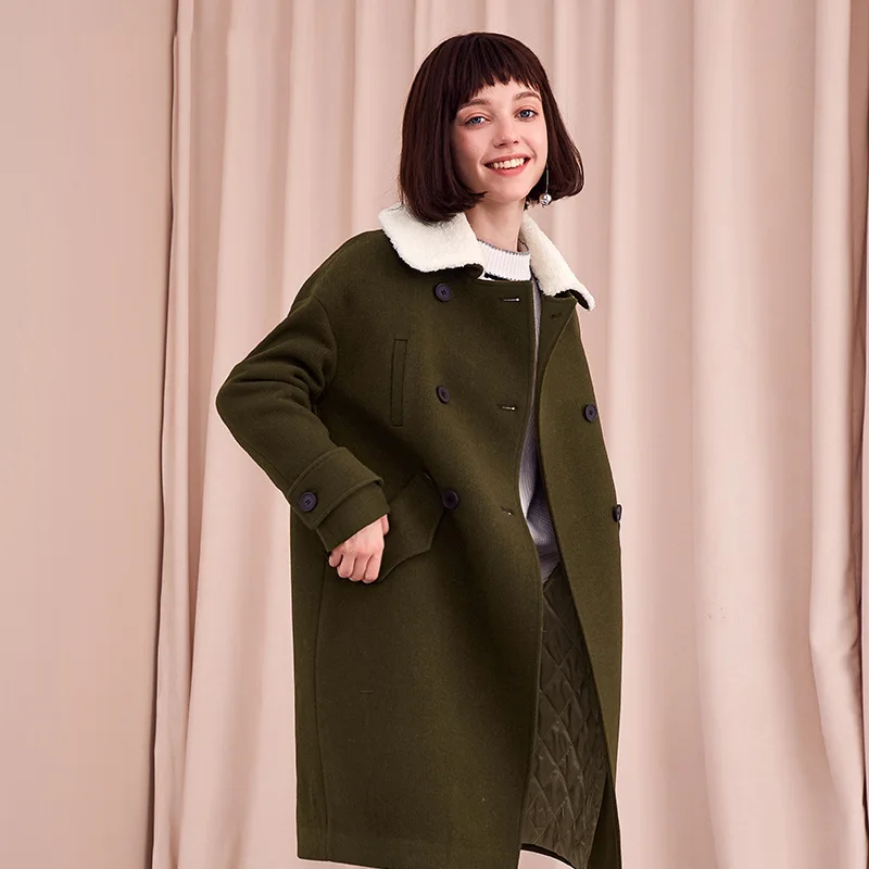 Женское шерстяное пальто с длинным рукавом Корейская прямая куртка Осень-зима 2018