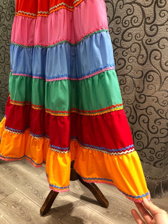 

100%Cotton Skirt 2021 Spring Summer Style Women Sweet Rainbow Color Print Long Maxi Skirt Ladies Bohemian Beach Casual Skirt