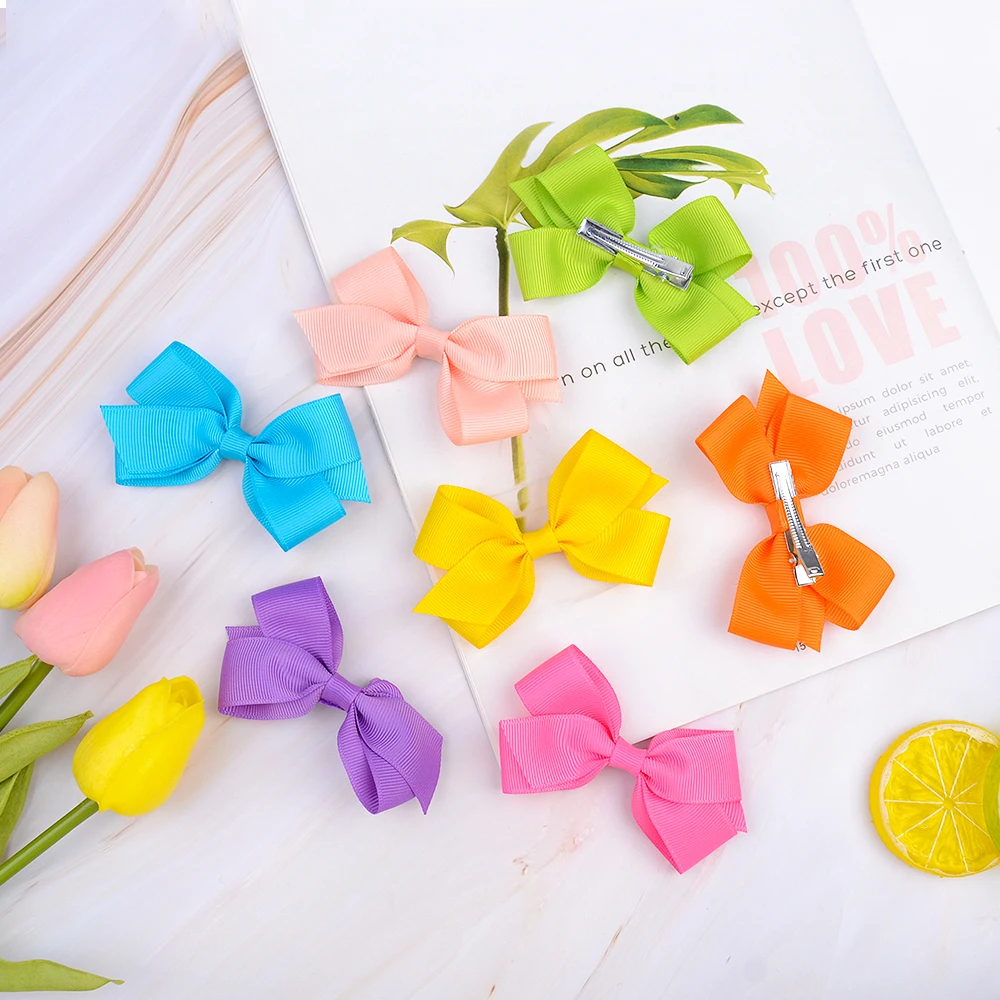 

20Colos Solid Ribbon Bows With Clips For Girl's Hair Bows Boutique Hair Clips New Handmade Bowknot Clips Kids Hair Accessories