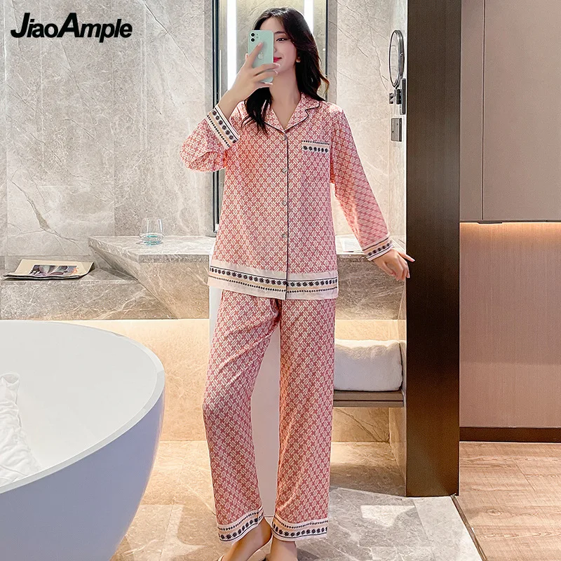 2022 Spring Autumn New Silk Pajamas Women's Luxury Noble Long-sleeved Trousers Pijamas Two-piece Female Casual Home Clothes Set