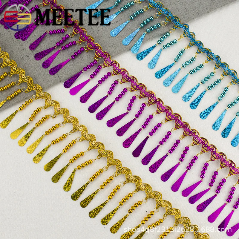 

Meetee 4meters 85mm Polyester Pendant Tassel Beaded Lace Trims Manual Hang DIY Costumes Clothes Decor Ribbon Sewing Materials