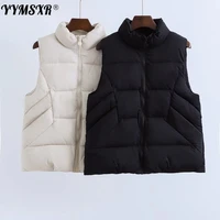 winter coat jacket new womens all match korean version of pure color sleeveless casual loose down cotton short ladies waistcoat