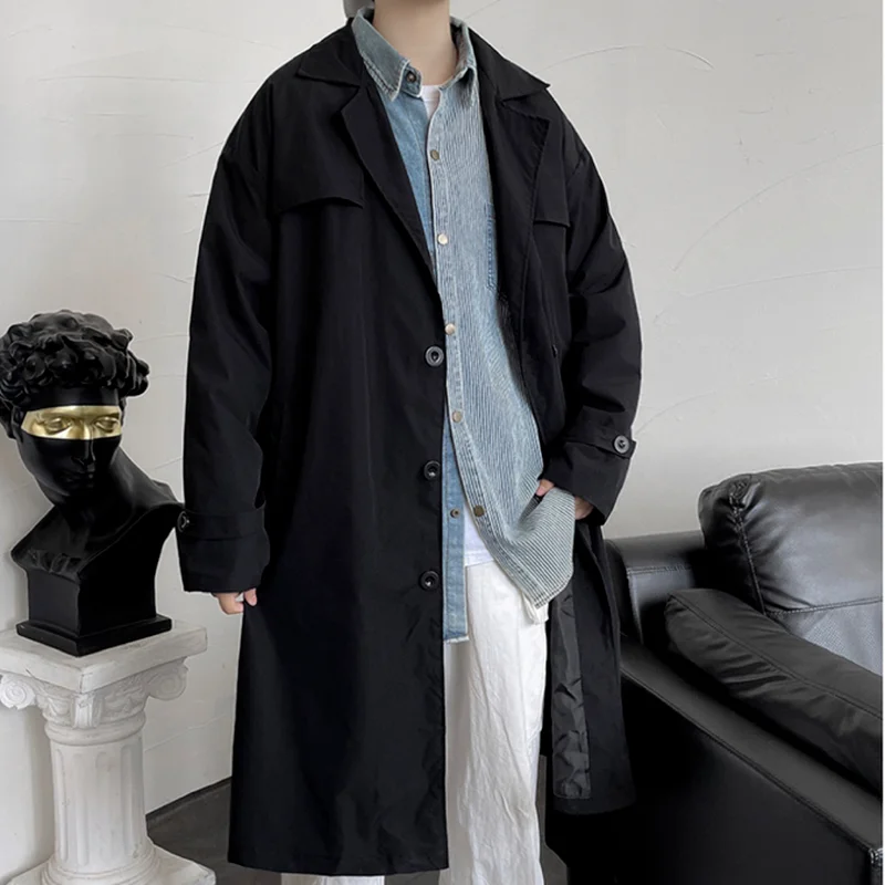 Тренч мужской однотонный в японском стиле свободная винтажная Повседневная