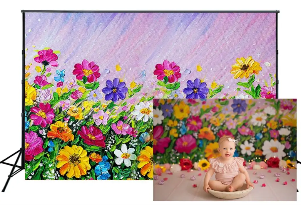 

HUAYI картина маслом цветы фото фон весенний цветочный фон Баннер Дети День Рождения Декор фотографии реквизит W-3673