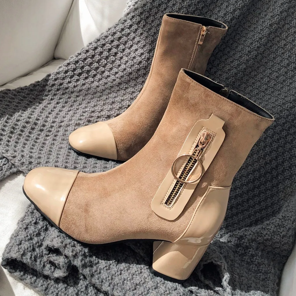 Женская модная обувь с квадратным носком Из эластичного материала сапоги теплым