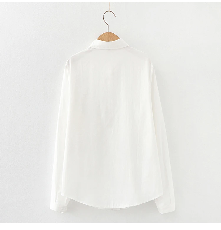 2021 Spring New Women Casual Appliques Cotton White Shirt Long Sleeve Short Blouse Autumn Solid Cute Sweet Girl Tops T0D001F silk blouses