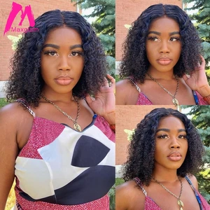 Кудрявые кудрявые кружевные передние человеческие волосы парики афро Бразильские короткие длинные натуральные предварительно сорванные remy для черных женщин 13х4 Боб фронтальный парик