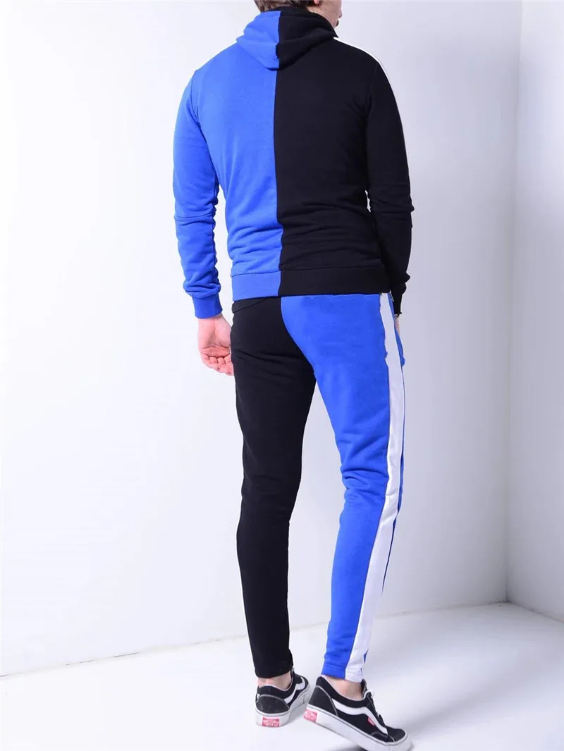 Colors Patchwork Mens Tracksuits High Street Rapper Dancing Pencil Pants 2PCS Sets Winter Fit Hiphop Suits | Мужская одежда