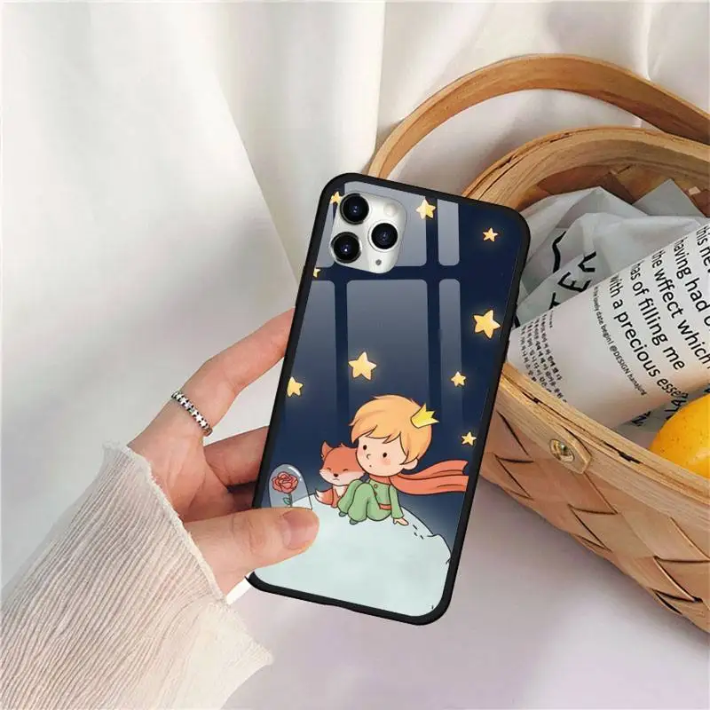 

Black Cover Lovely little prince Phone Case Tempered glass for iPhone 11 12 mini pro XS MAX 8 7 Plus X XS XR