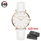 Новые японские кварцевые простые женские модные часы Hannah Martin, женские наручные часы с белым кожаным ремешком, брендовые водонепроницаемые наручные часы