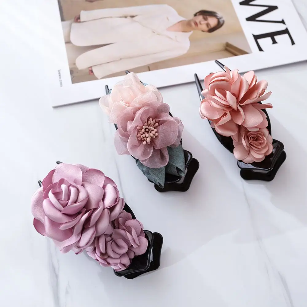 Заколка-Пряжка женская с цветами модный зажим для волос из ткани аксессуар на
