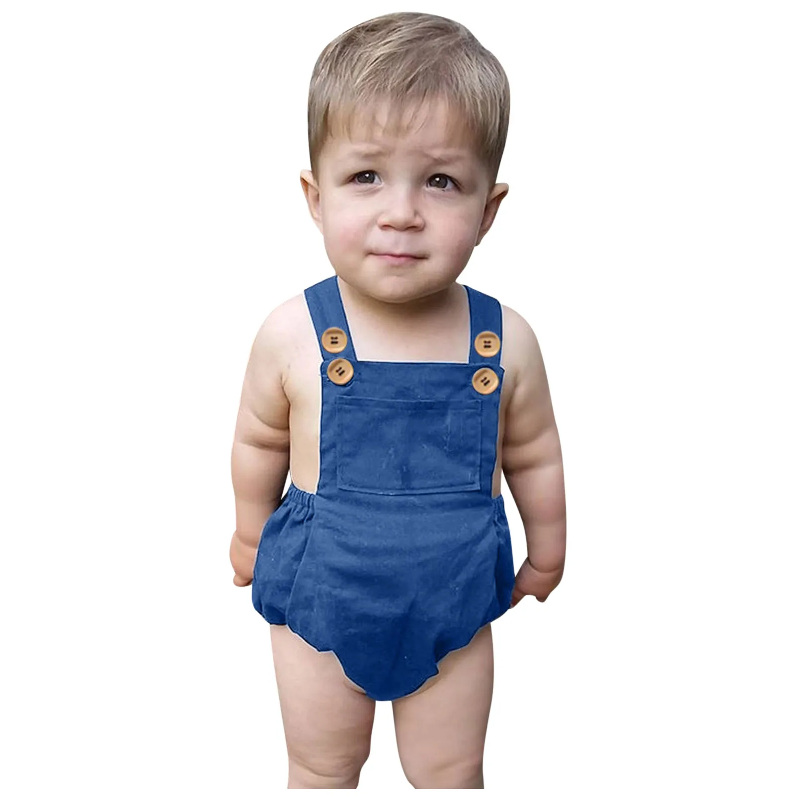 Летние Комбинезоны для маленьких девочек и мальчиков джинсовый однотонный