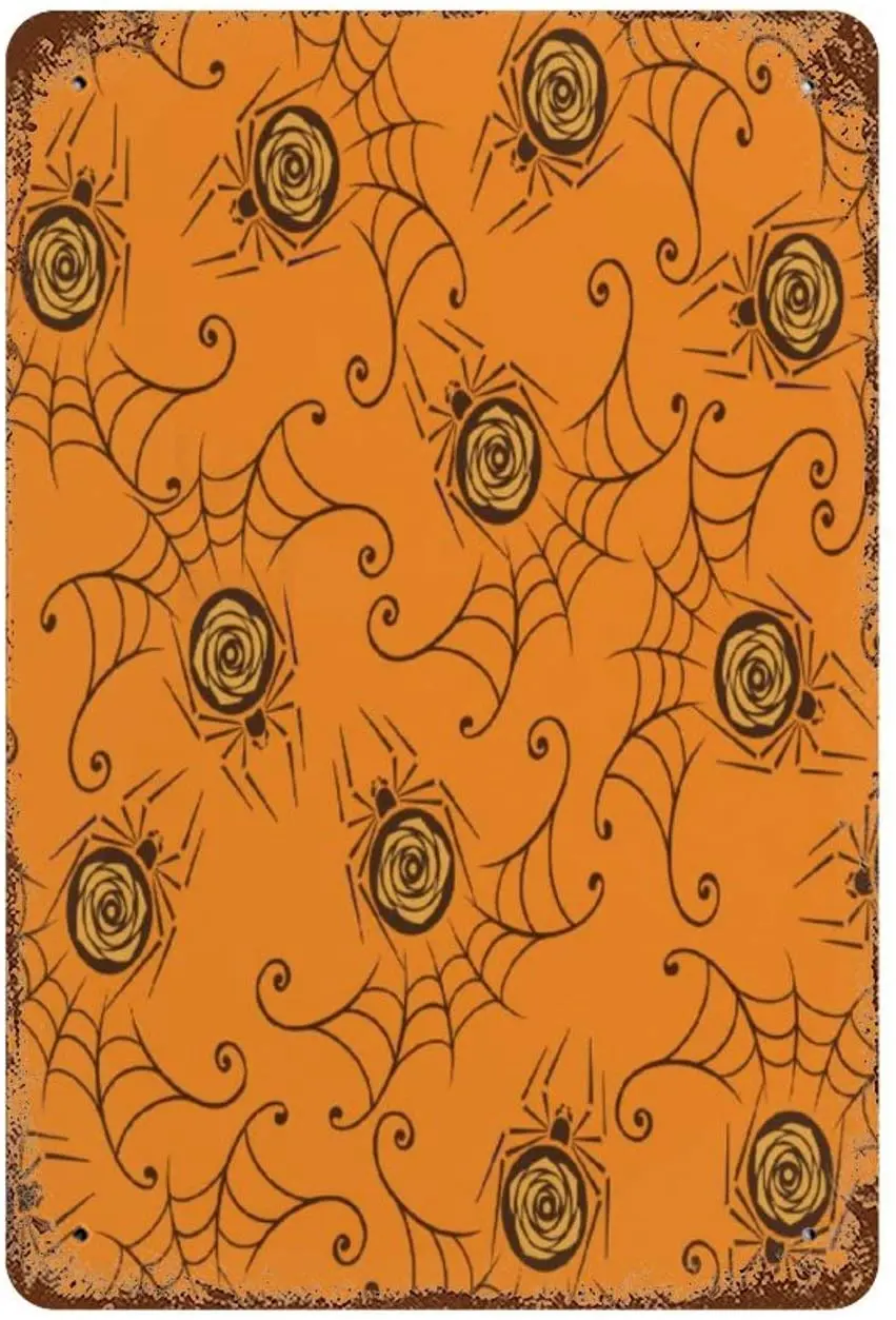 

Vintage Retro Metal Tin Sign Wall Decor Art All Saints' Day Orange Spider Web Home Decor Plaque Poster 20x30cm