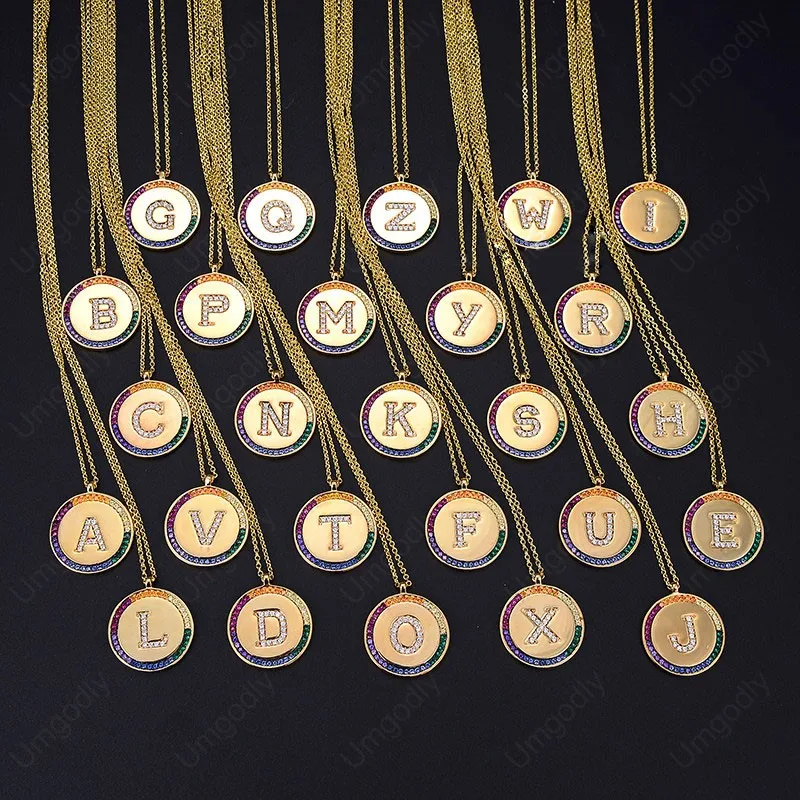 UMGODLY роскошное ожерелье из твердой меди с радужной надписью A B C Z 26 круглое
