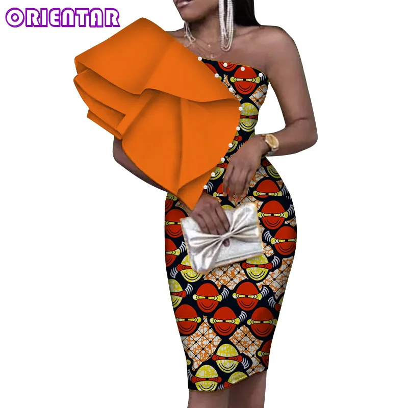 Африканская одежда для женщин на одно плечо платье с принтом в африканском стиле
