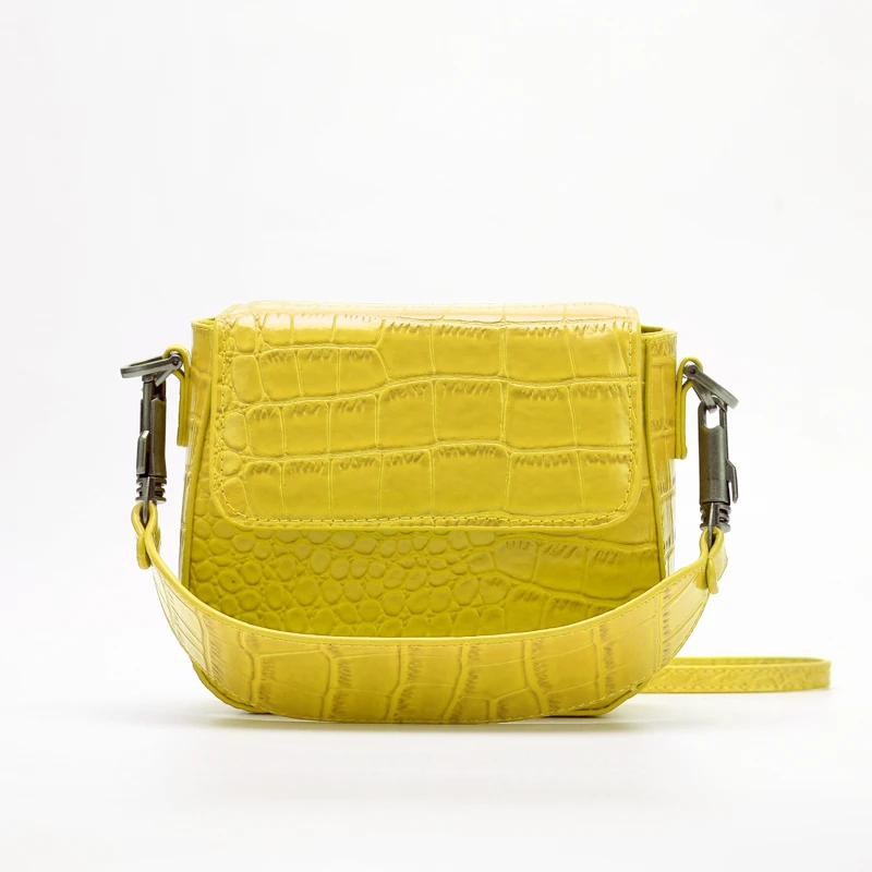 

Designer Brands Alligator Saddle Bag Luxury Crocodile Leather Women Shoulder Crossbody Bags Wide Strap Handbag Yellow Purse 2021