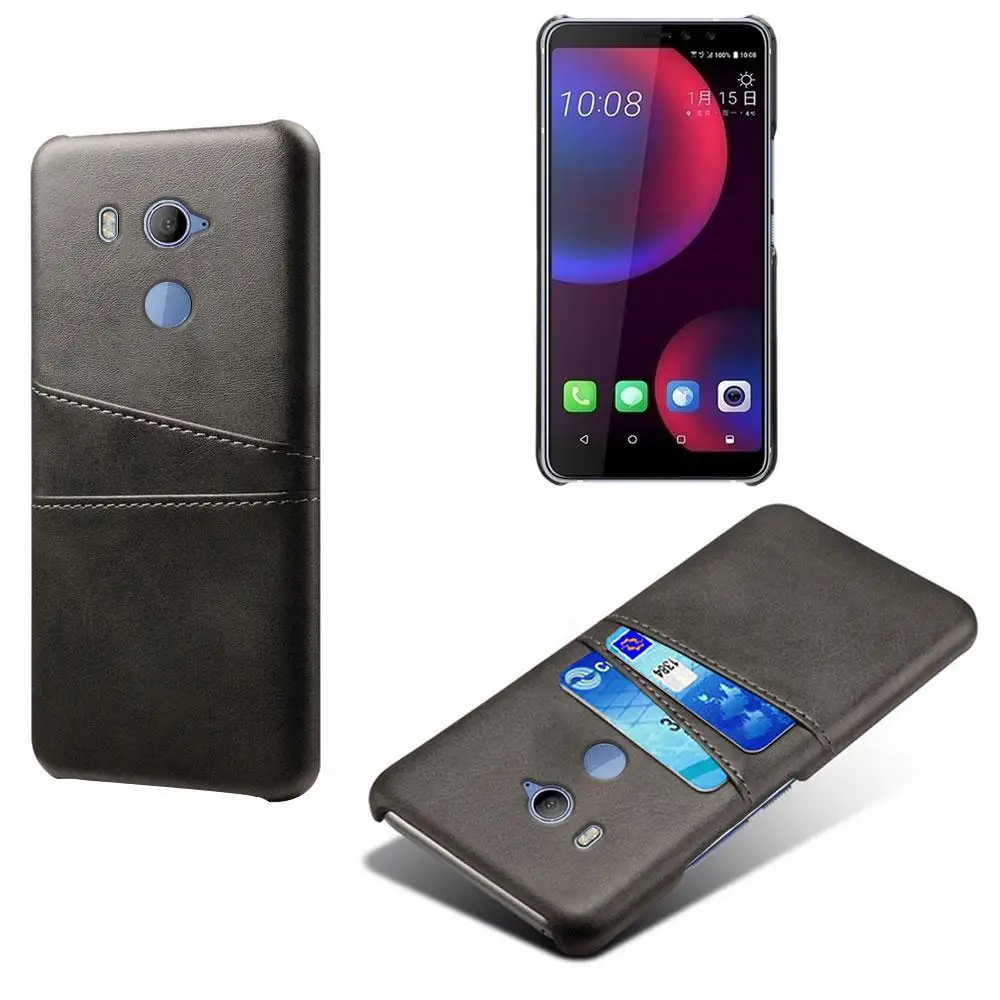 Роскошная Обложка на заднюю панель из искусственной кожи для htc D12 Plus U11 Plus U11 Eyes кошелек с отделениями для карт чехол для телефона для htc U11 Plus Eyes D12 Plus чехол - Цвет: Black