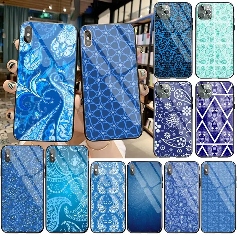 

HPCHCJHM Royal Blue Bandana Soft black Phone Case Tempered Glass For iPhone 11 Pro XR XS MAX 8 X 7 6S 6 Plus SE 2020 case